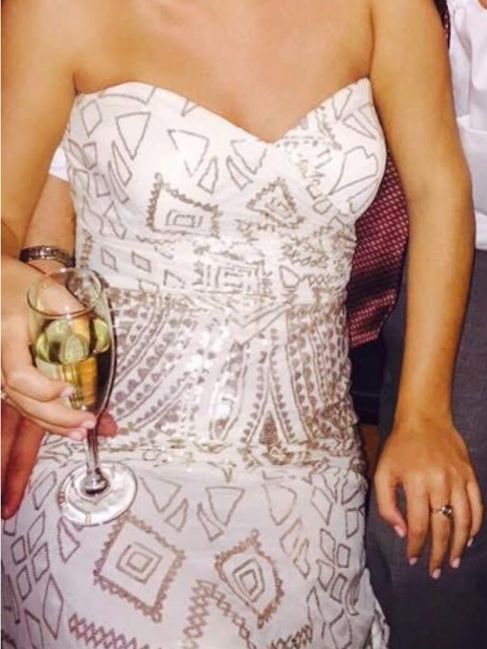 Strapless Embellished Sequin Dress in Ivory and Champagne